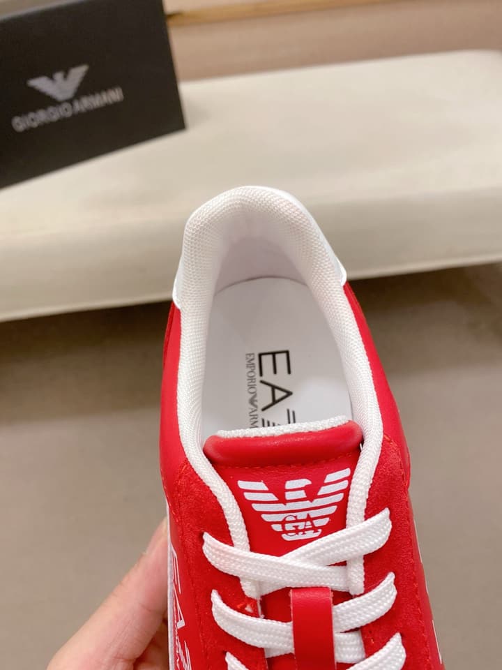 Armani Italian Leather Luxury Sneakers – New Collection in Bright Red