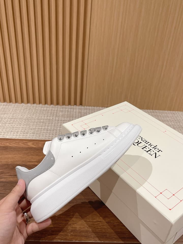 Alexander McQueen Classic Versatile White Sneakers in White With Black Laces & Heel
