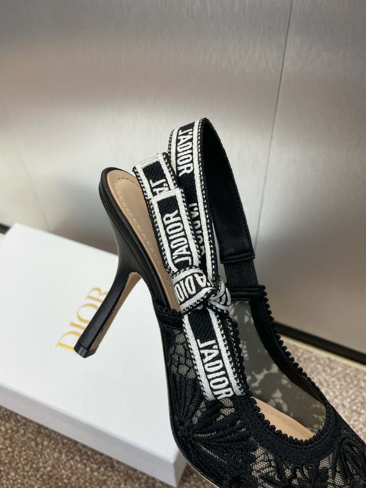 Dior J'Adior Oblique Jacquard Heeled Sandals – 2023 Spring/Summer Collection in Black Oblique Mesh 6.5cm Heel, Brightly Lit Front