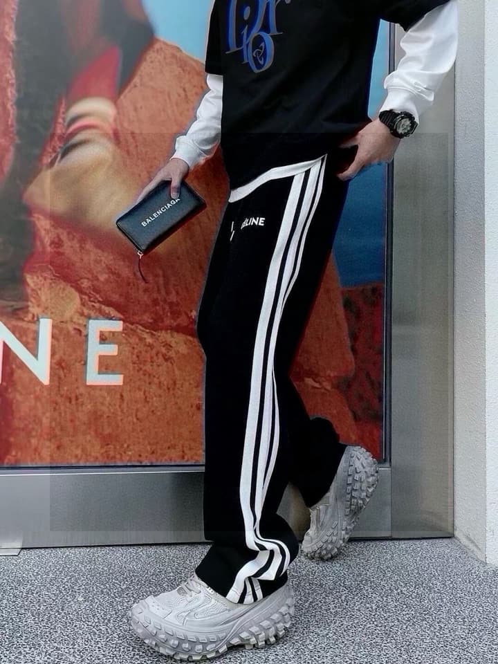 Celine Side-Striped Logo Drawstring Pants – 23SS in Black With White Side Stripes