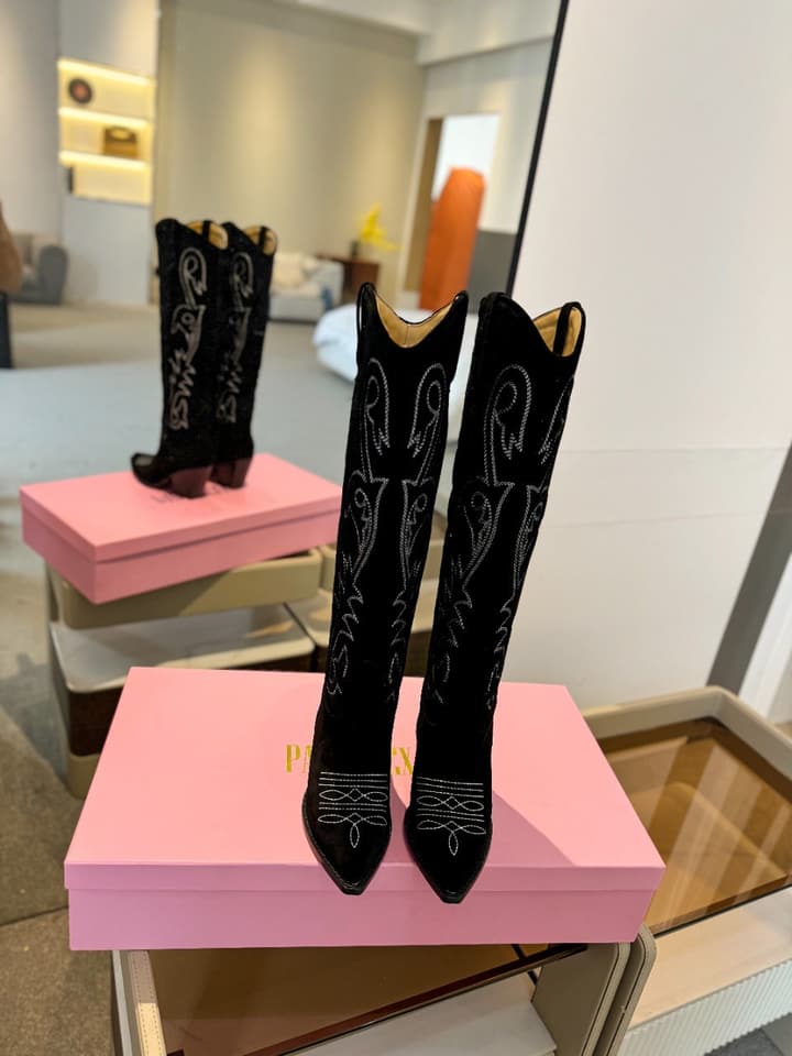Paris Texas Embroidered Knee-High Boots in Black With Tone-on-tone Embroidery