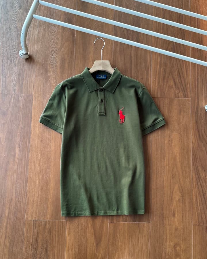 Ralph Lauren Large Logo Cotton Polo Shirt in Army Green