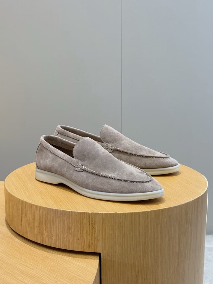 Loro Piana Italian Handmade Suede Loafers in Camel Brown Suede
