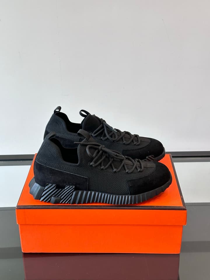 Hermès Men's Casual Sport Sneakers in All Black Knit