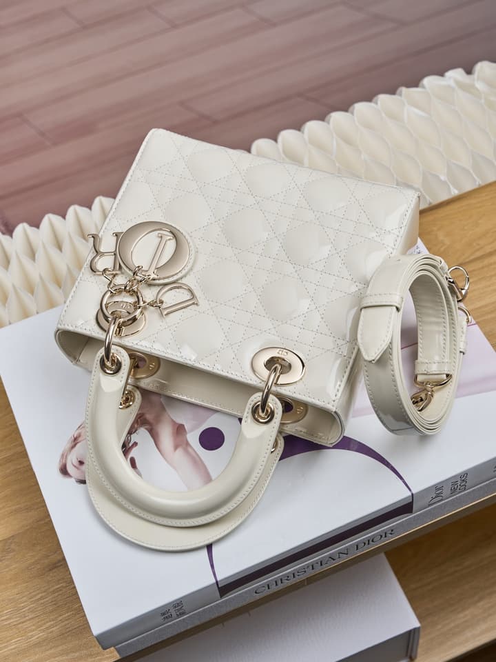 Dior Lady Dior Handbag in Black Patent Leather