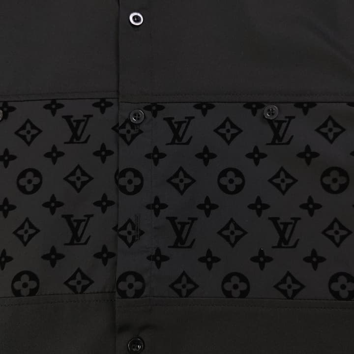 Louis Vuitton Flocked Logo Patchwork Long Sleeve Shirt – 2025 Collection in Black Flocked Monogram Shirt