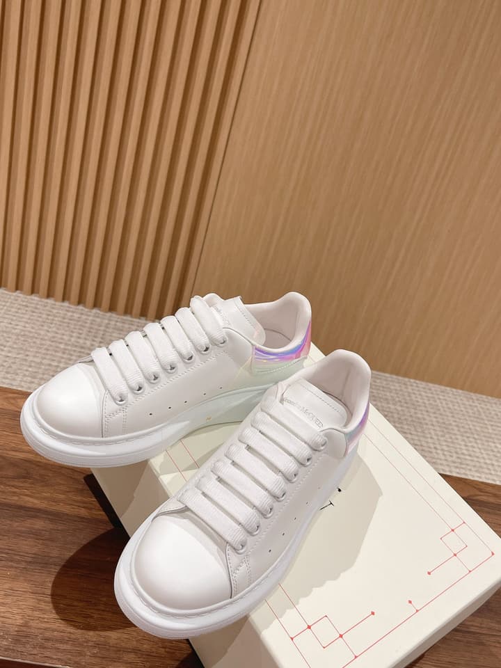 Alexander McQueen Classic Versatile White Sneakers in White With Black Laces & Heel