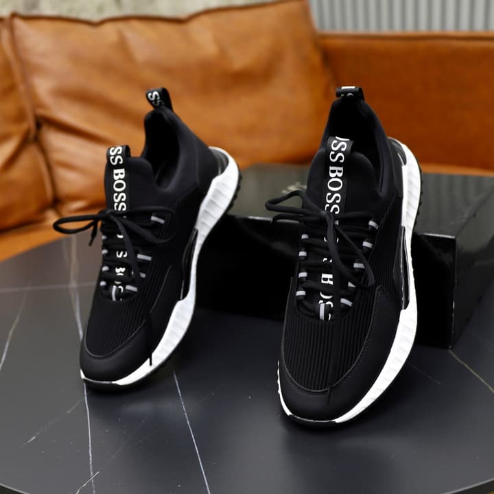 Boss Men's Knit Sneakers in Black Laced
