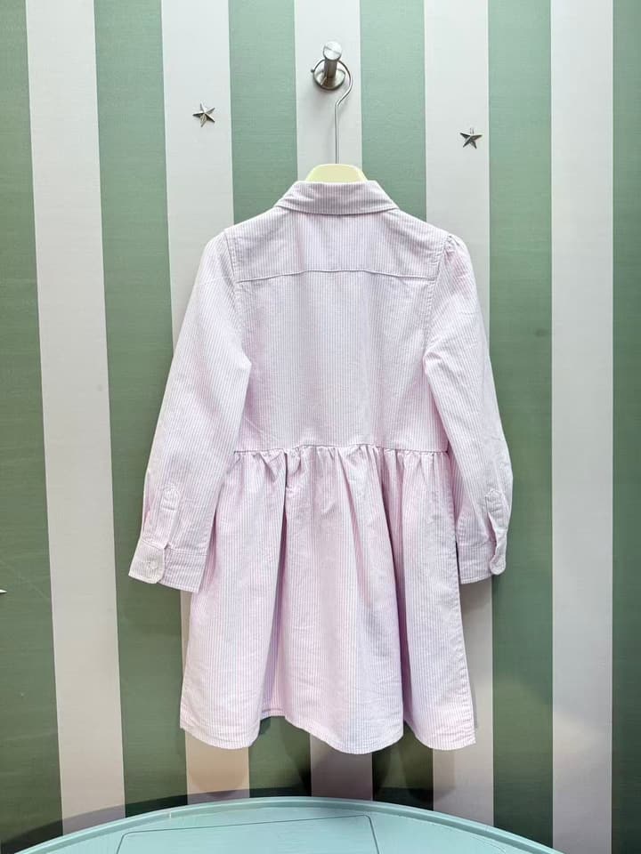 Ralph Lauren Polo Kids Embroidered Shirt Dress – 2025SS – Kids Collection in Blue Pinstripe