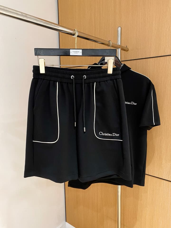 Dior Classic Air Layer T-Shirt and Shorts Set – 2026 Summer Collection in Black Crewneck Oblique Stripe