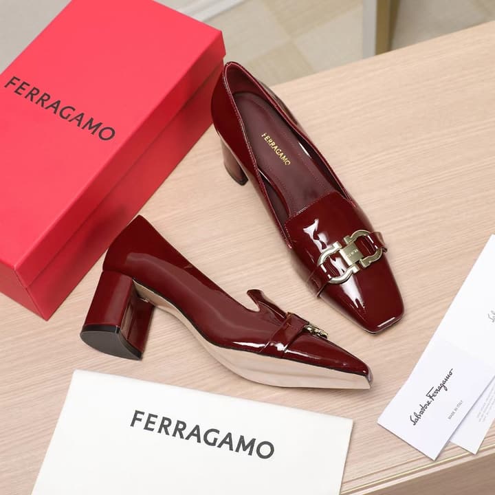 Ferragamo Classic Square Toe Pumps in Brown