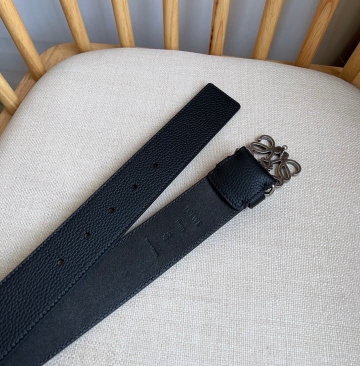Loewe Narrow Leather Belt with Anagram Padlock Buckle in Black Leather With Silver Buckle