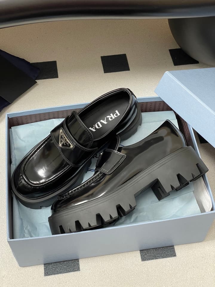Prada Thick-Soled Platform Loafers – 25FW in Deep Gloss Black