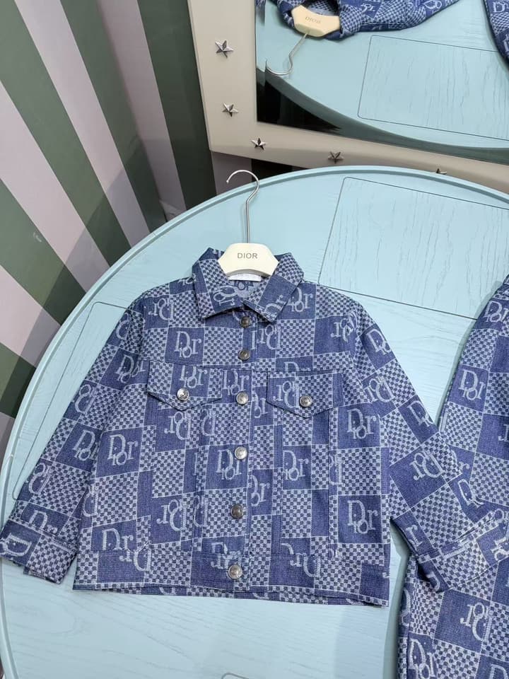 Dior Kids Two-Piece Set: Printed Jacket and Washed Denim Jeans – 2025SS – Kids Collection in Blue Logo Denim Set