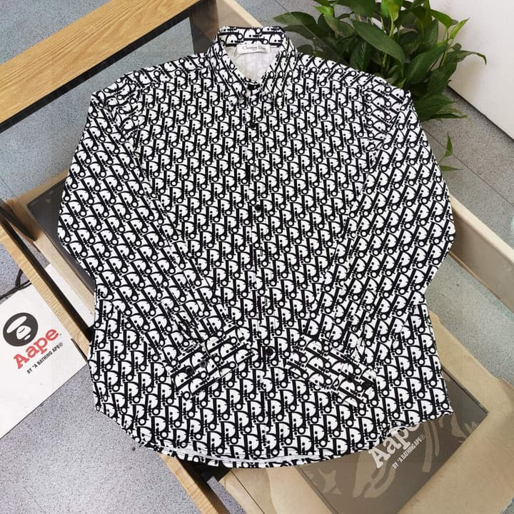 Dior Monogram Logo Casual Long-Sleeve Shirt – 2025SS in Black And White Monogram