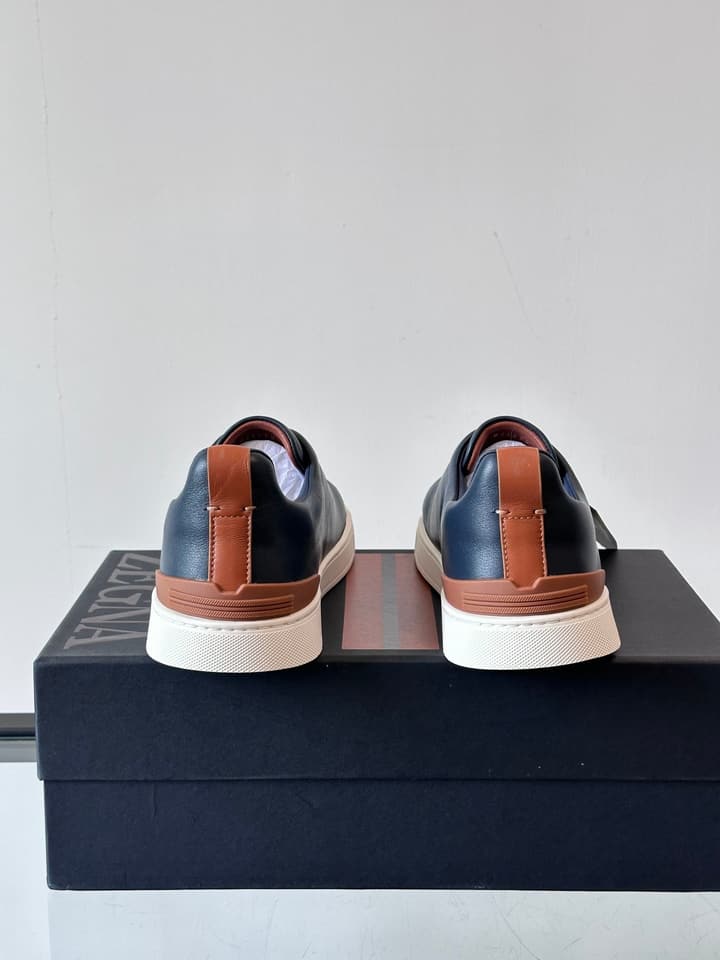 Zegna Men's Low-Top Leather Sneakers in Black & White