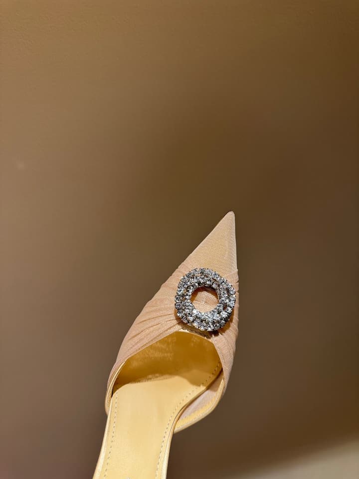 MACH & MACH Rhinestone Lace Heeled Sandals – 2025 Early Spring Collection in Cool Nude Black Cap Toe