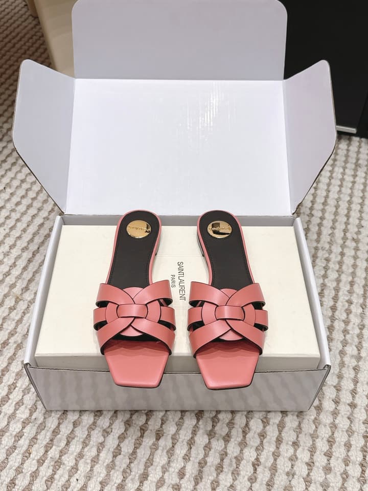 Saint Laurent Melody Square Toe Flat Sandals – 2026SS in Burgundy Patent