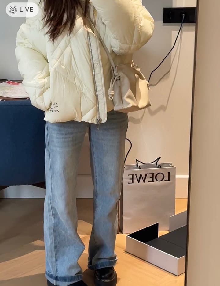 Loewe Flamenco Small Drawstring Bag in Cream