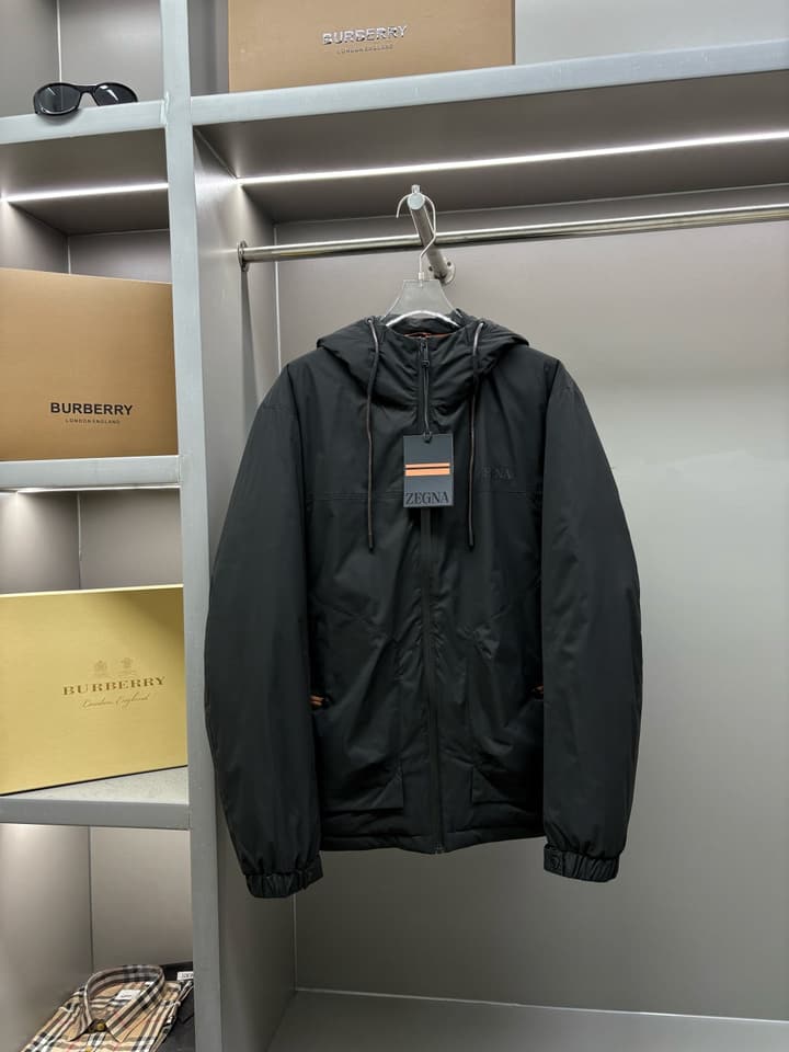 Zegna Letter Print Down Jacket in Apricot Beige