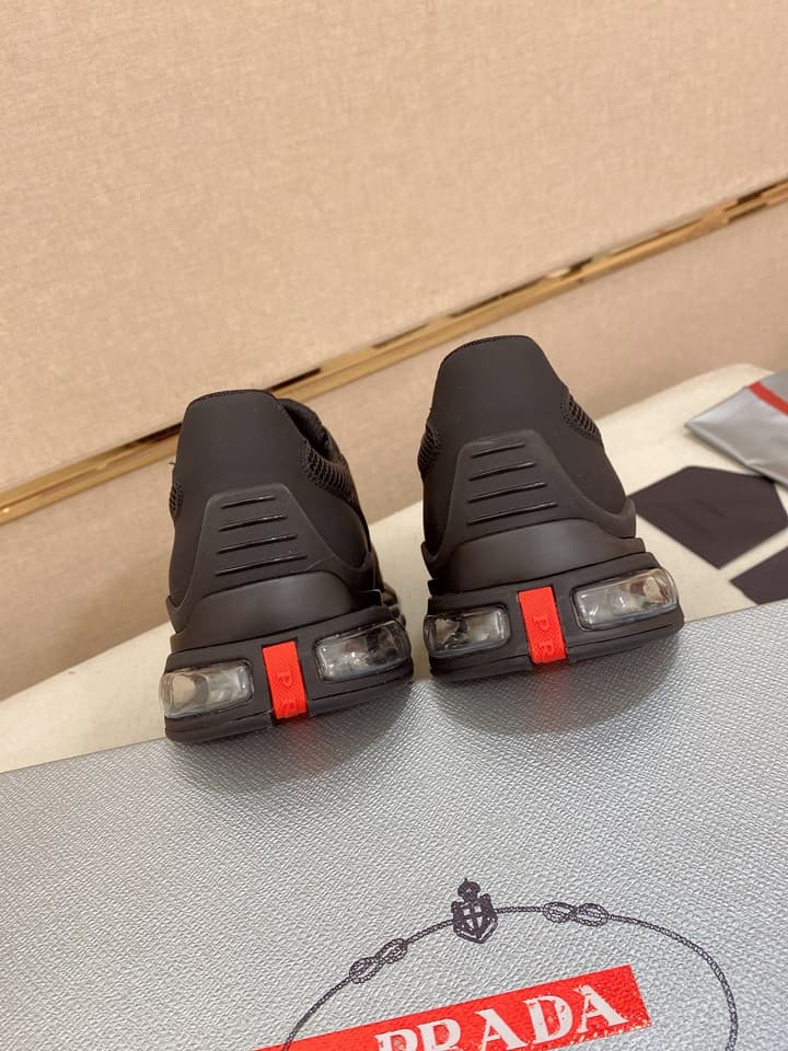 Prada Men's Leather Mesh Sneakers – New Collection in Charcoal Grey