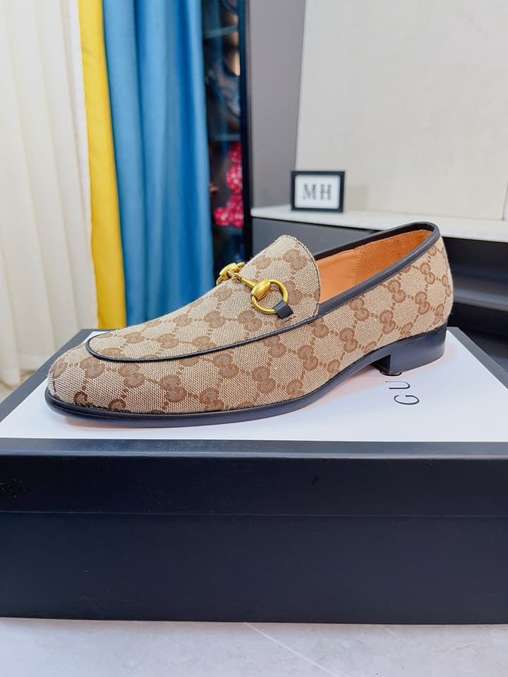 Gucci Calfskin Slip-On Loafers in Beige Monogram