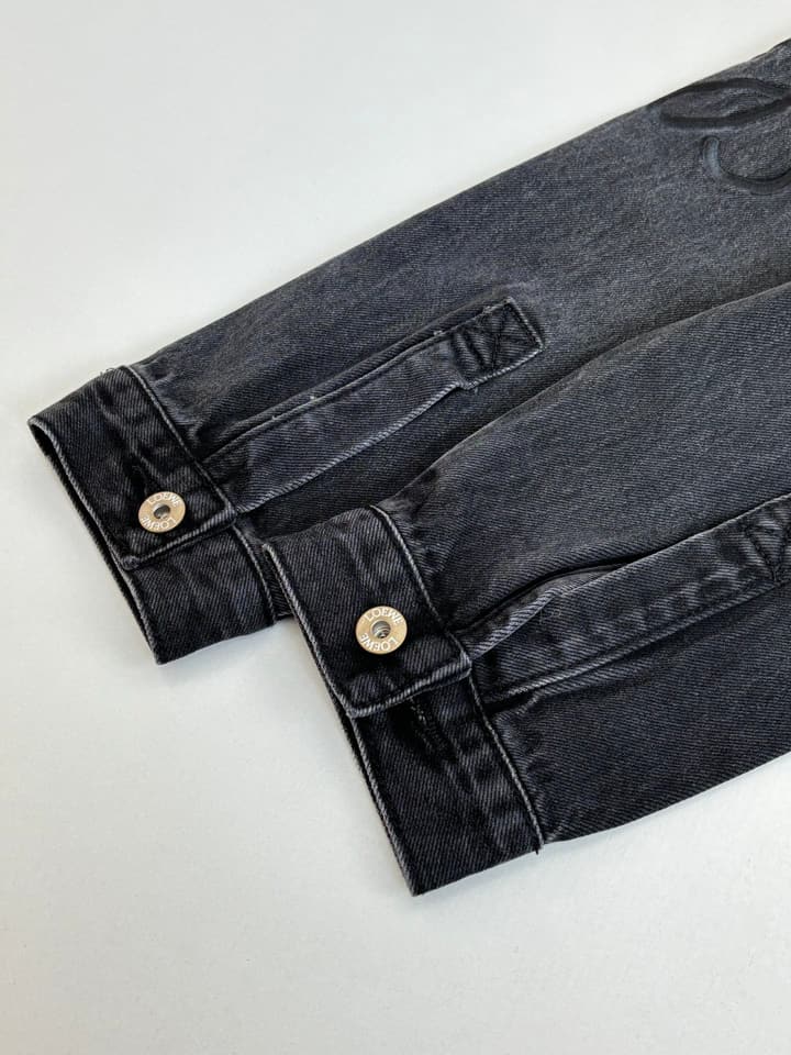 Loewe Embroidered Washed Distressed Denim Jacket in Washed Black