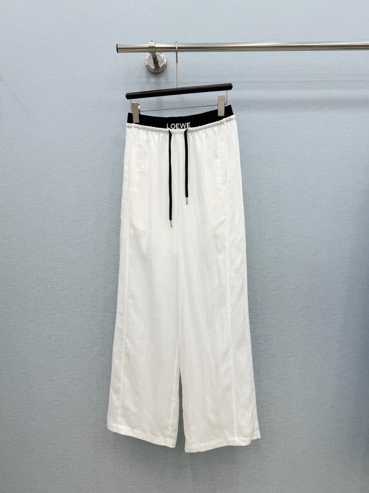 Loewe Embroidered Linen Casual Pants in Sky Blue