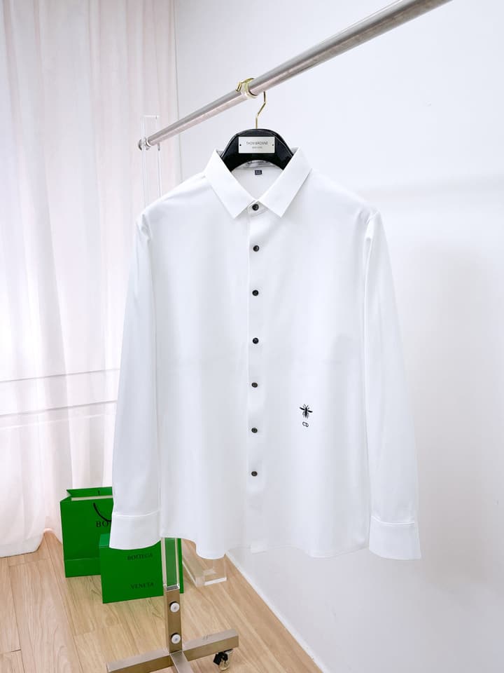 Dior Embroidered Logo Long Sleeve Shirt – 2025SS in Classic White