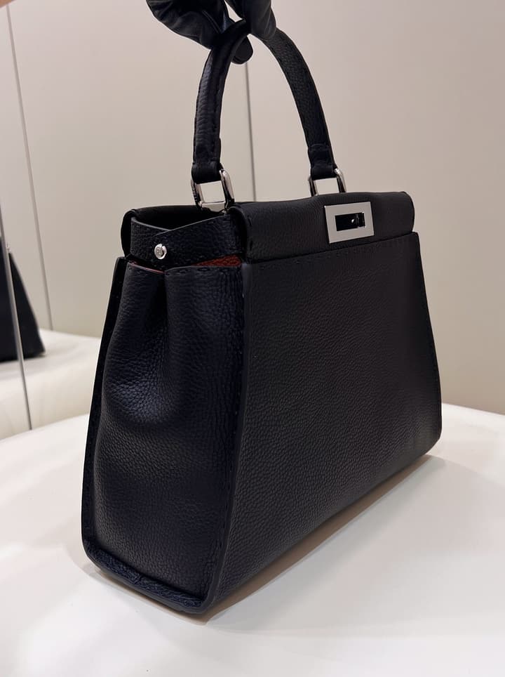Fendi Classic Peekaboo Handbag in Classic Black With Patterned Strap