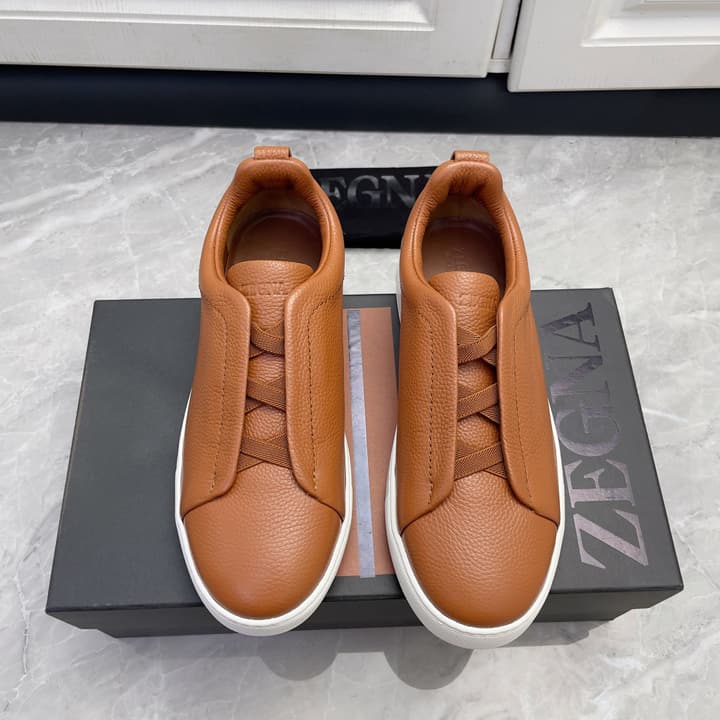 Zegna Triple Stitch Low-Top Sneakers in Navy Blue