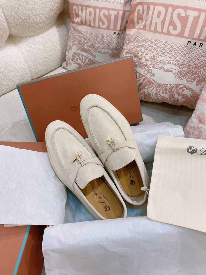 Loro Piana Glossy Cashmere Loafers in Blush Pink Suede