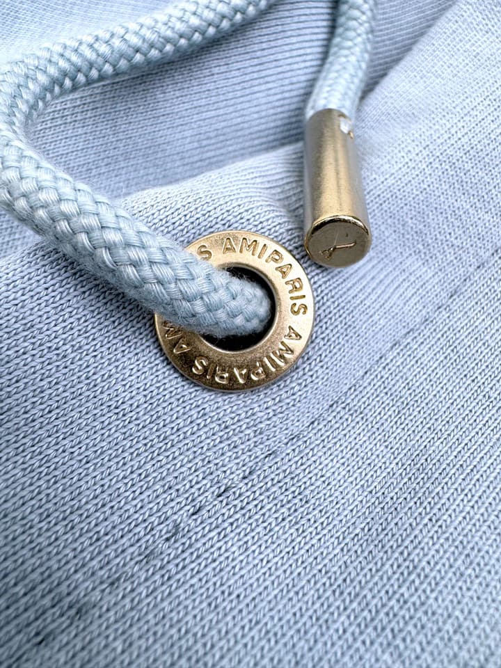 Ami Paris Heart Embroidery Zipper Jacket in Misty Sea Blue Zip Hoodie