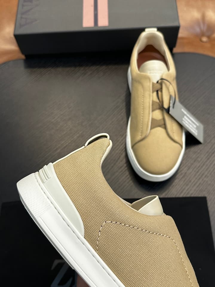Zegna Triple Stitch Low-Top Sneakers in Dark Brown