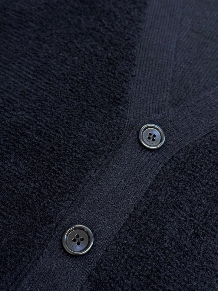 Loewe Anagram Embroidered Wool Cardigan in Dark Navy Anagram Cardigan