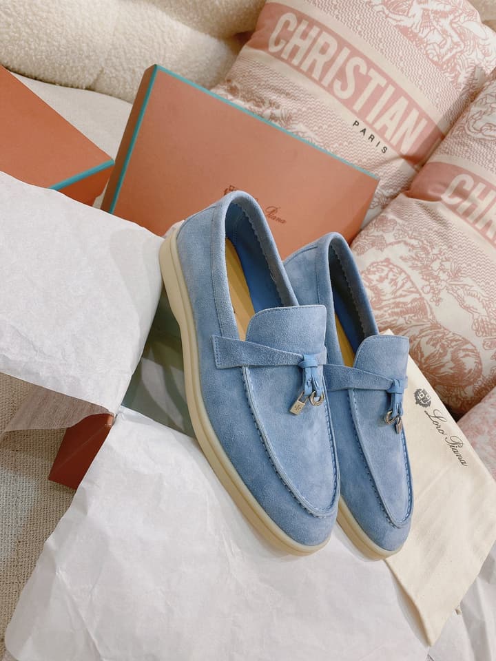 Loro Piana Glossy Cashmere Loafers in Blush Pink Suede