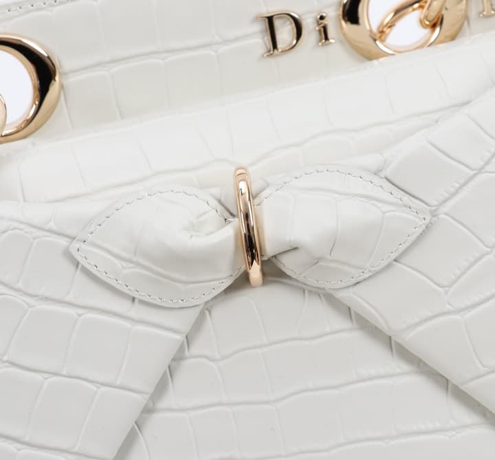 Dior Crocodile Embossed Bow Satchel Bag – 2026SS in Cream Crocodile Embossed