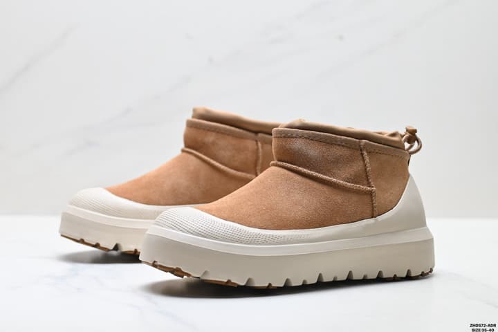 UGG Tasman Weather Hybrid Mid-Top Snow Boots in Tan Suede With Beige Sole