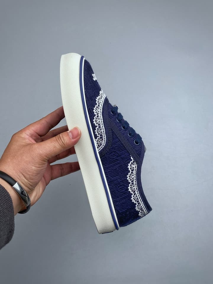Dior Saltwind Oblique Lace Canvas Sneakers in Navy Blue Oblique With White Lace