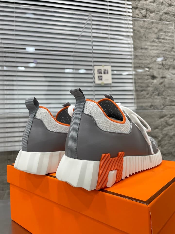 Hermès Sport Sneakers – Iconic Orange Edge in Black Knit With Black Laces
