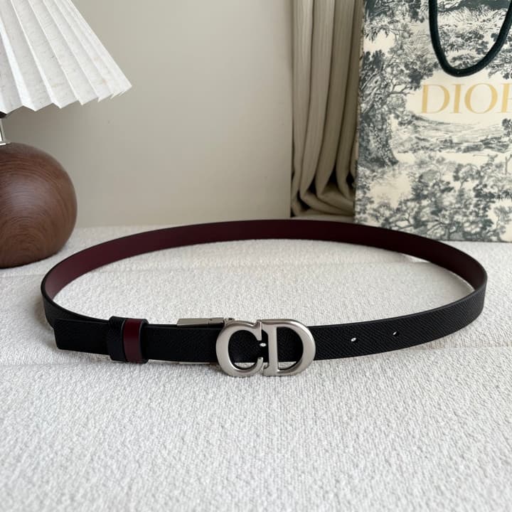 Dior Reversible Calfskin CD Buckle Belt in Black/burgundy With Gold Hardware