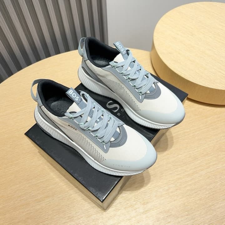 Boss Men's Layered Sport Sneakers in Black With White Sole