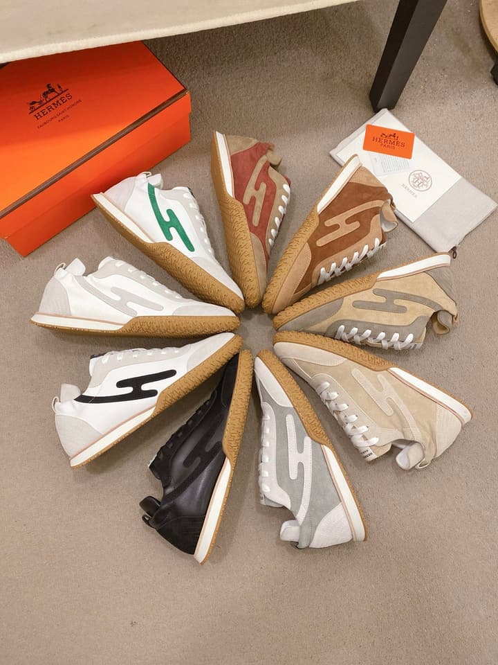 Hermès Suede and Goatskin H Detail Sneakers
