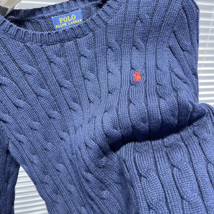 Ralph Lauren Embroidered Horse Cable Knit Sweater – Kids Collection in Navy Blue
