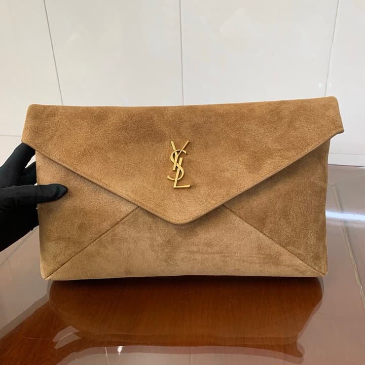 Saint Laurent Envelope Clutch Bag in Tan Suede Envelope Clutch