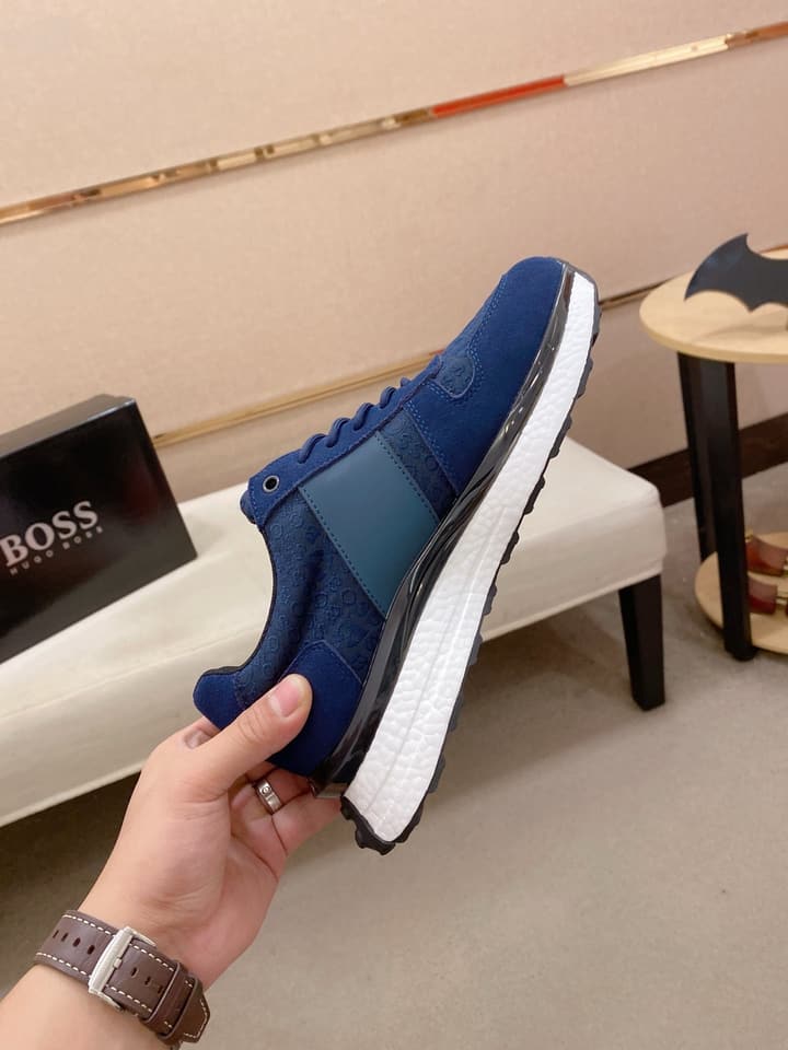 Boss Italian Leather Casual Sneakers in Dark Navy