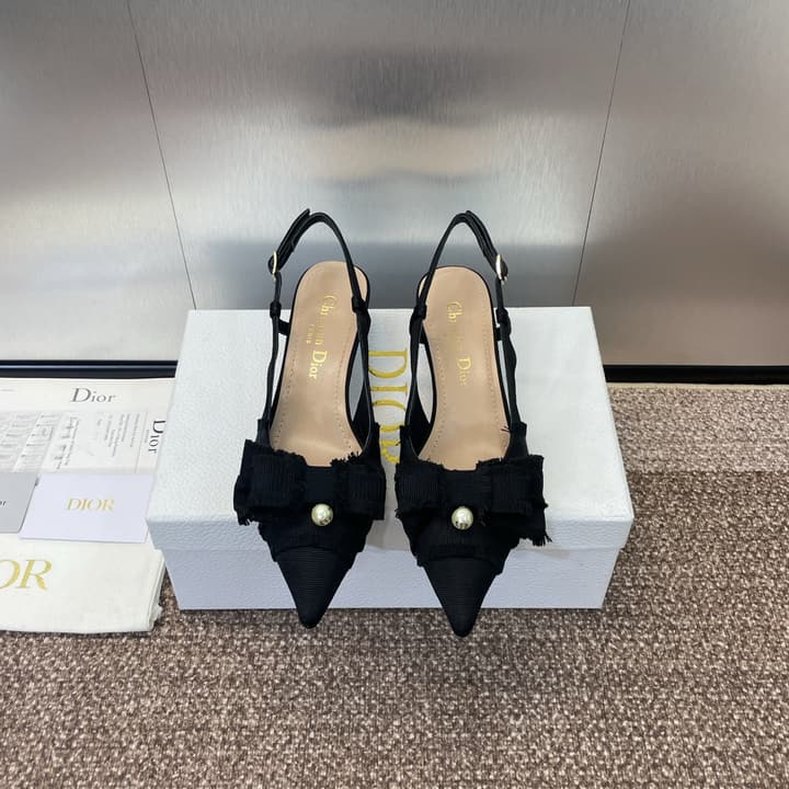 Dior J'Adior Adiorble Tassel Bow Pearl Heeled Sandals – 2024 Spring/Summer Collection in Black Velvet Front