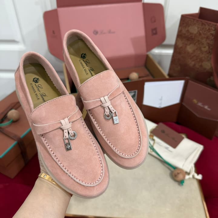 Loro Piana Summer Charms Walk Loafers – Kids Collection in Dusty Lavender Pink