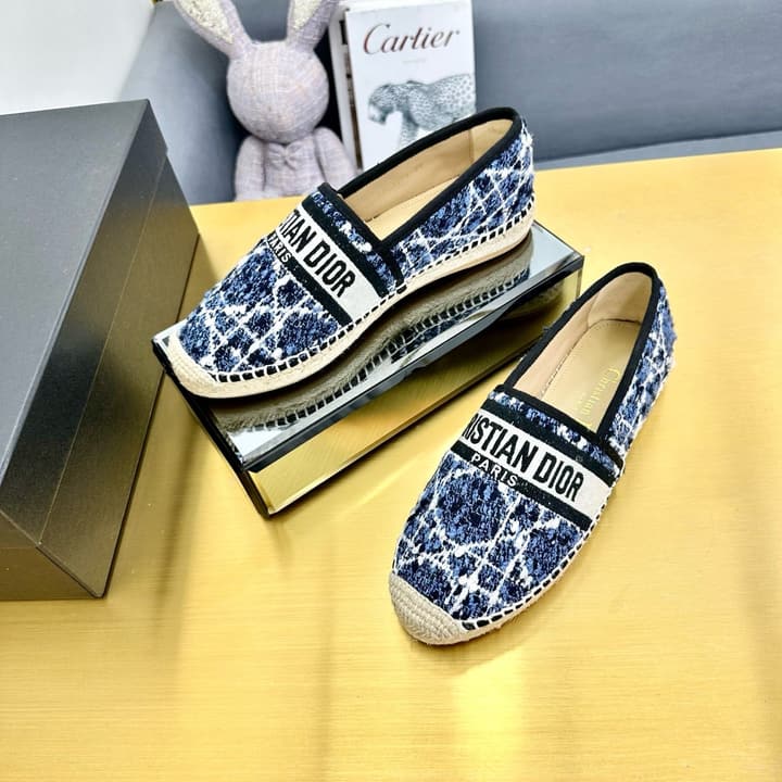 Dior Granville Embroidered Espadrille Flats in Beige/brown Oblique Pattern