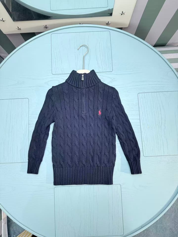 Ralph Lauren Polo Boys' Striped Knit Sweater – Kids Collection – 2025SS in Dark Navy Cable Knit